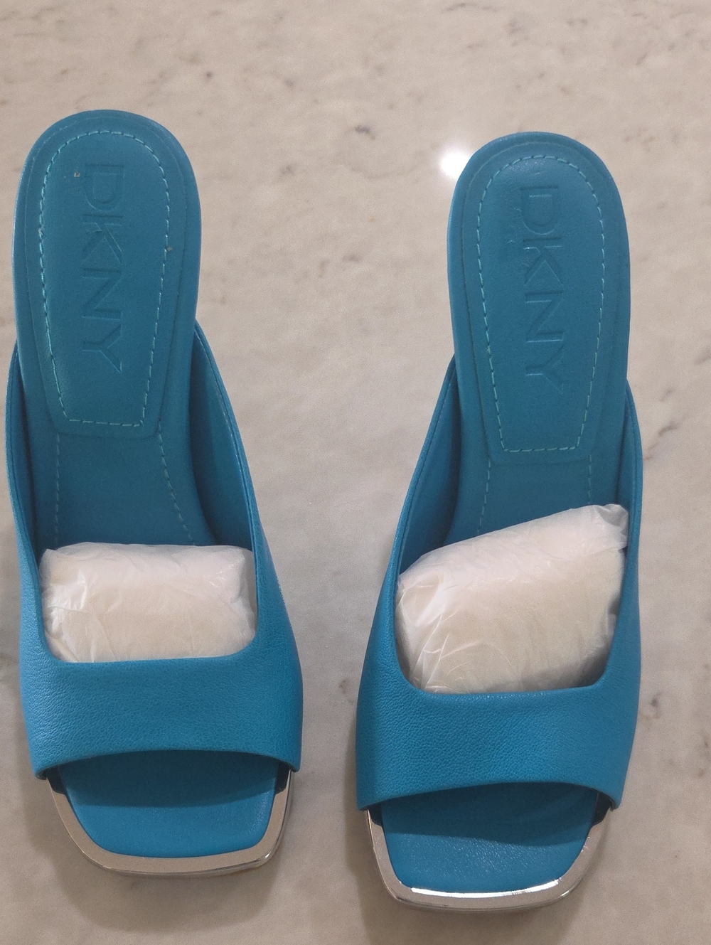 DKNY Turquoise Blue Open-Toe Slide Mules